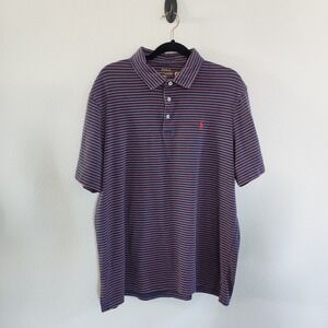 Polo Ralph Lauren Performance Mens Large Striped Polo Shirt Navy Blue Pink
